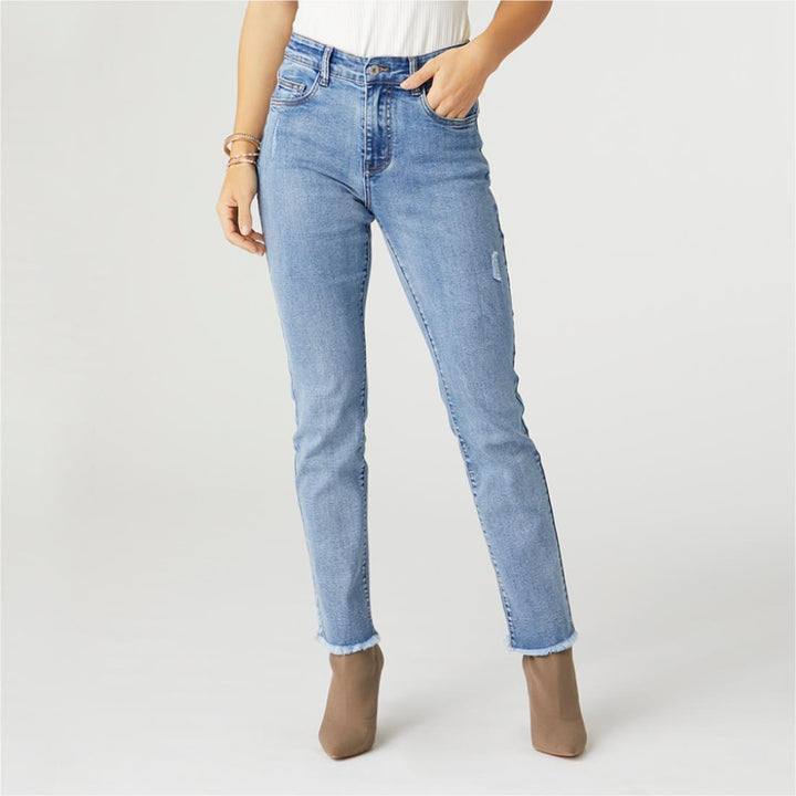 EverStretch Straight Jeans with Raw Bottom - Light Denim