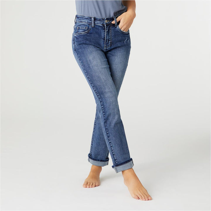 EverStretch Straight Jeans with Bottom Cuff - Medium Denim