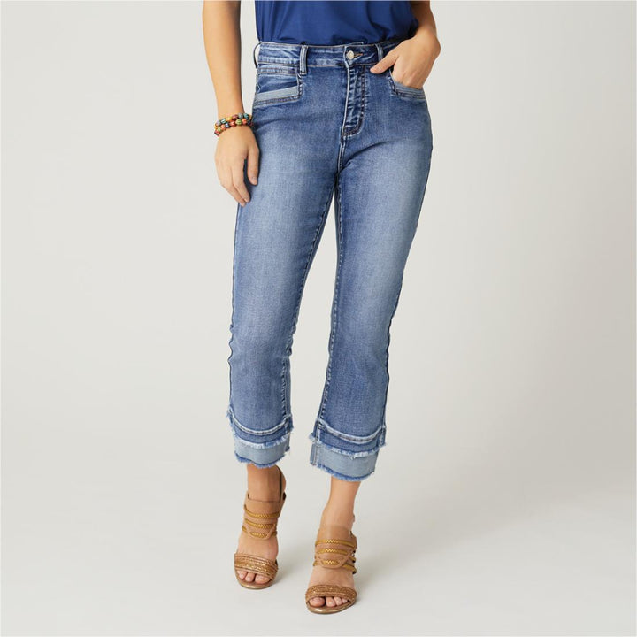 EverStretch Boyfriend Capri Jeans with Contrast Bottom - Medium Denim