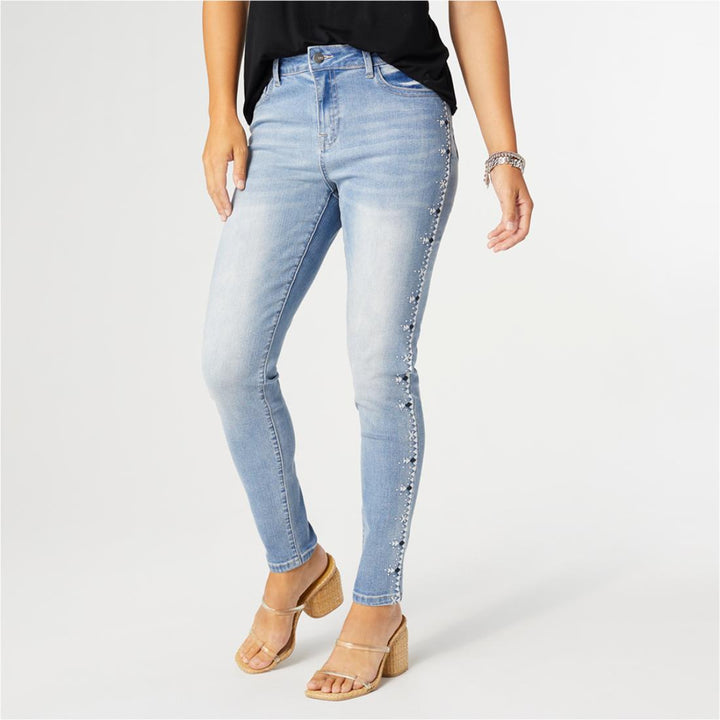 EverStretch Ankle with Side Embroidery - Medium Denim